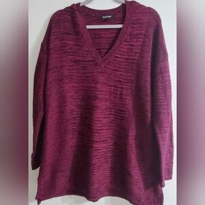 Ellen Tracy Textured V-Neck Sweater Deep Burgundy Size Xl